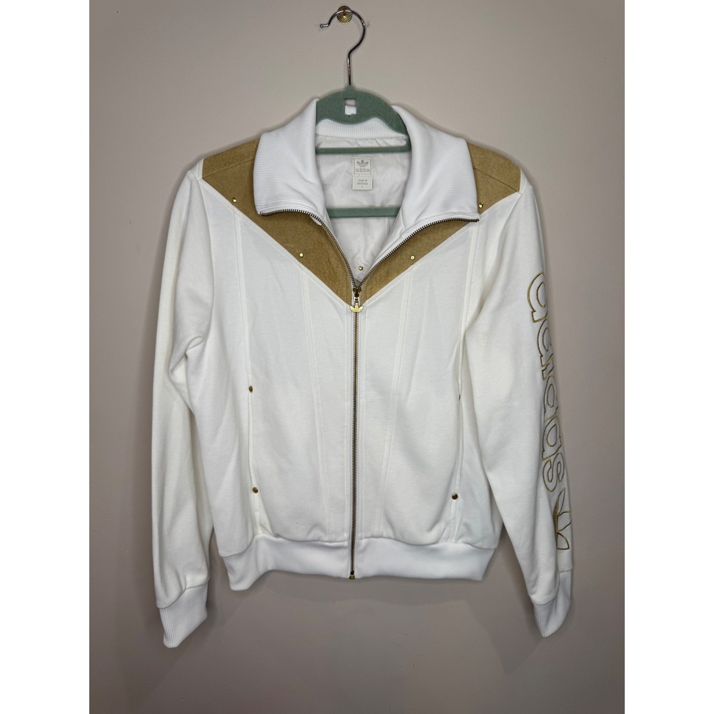 Vintage‎ Y2K Adidas Originals Track Jacket White Gold Western Suede Yoke Sz L
